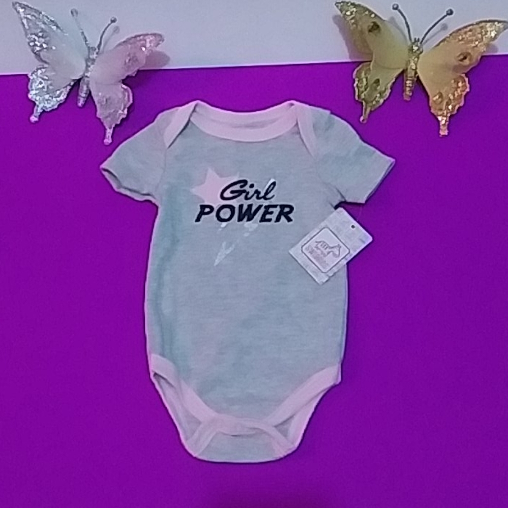 NWT "Swiggles" GIRL POWER gray/pink onsie